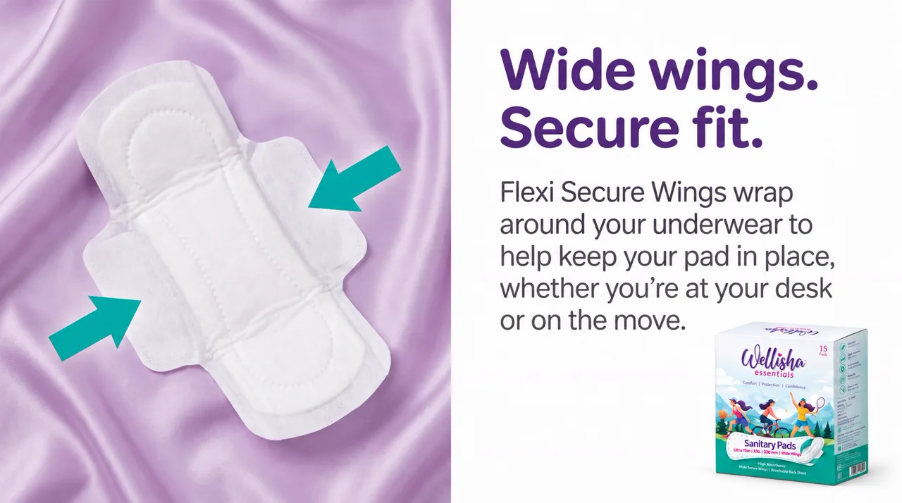 Wellisha pad with wide wings on a soft lilac background